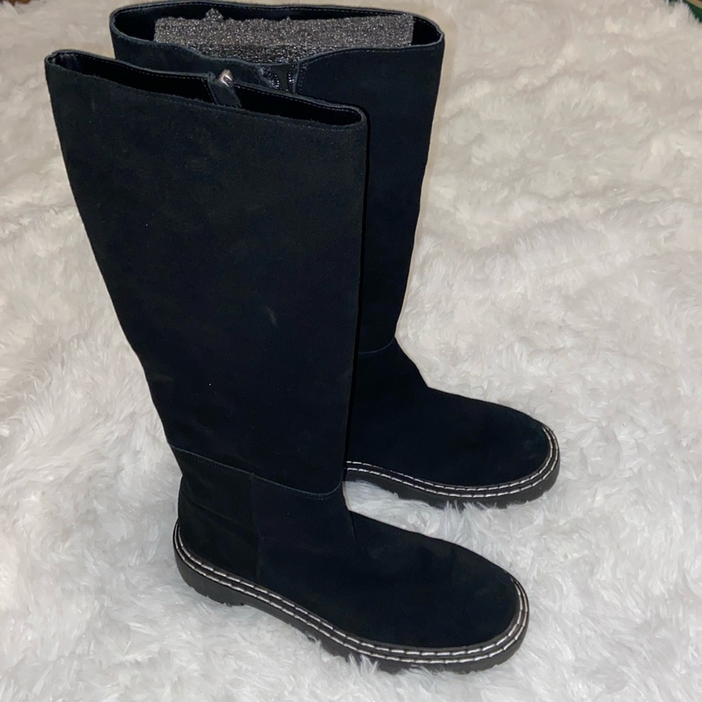 SPLENDID Amalia Knee High Lugged lug sole suede leather Boots in Black NEW 8.5M